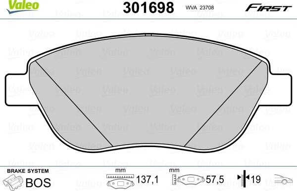 Valeo 301698 - Тормозные колодки, дисковые, комплект autosila-amz.com