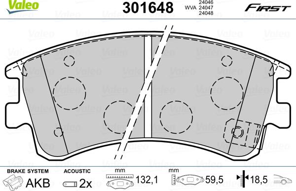 Valeo 301648 - Тормозные колодки, дисковые, комплект autosila-amz.com