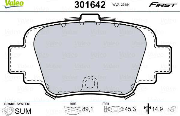 Valeo 301642 - Тормозные колодки, дисковые, комплект autosila-amz.com