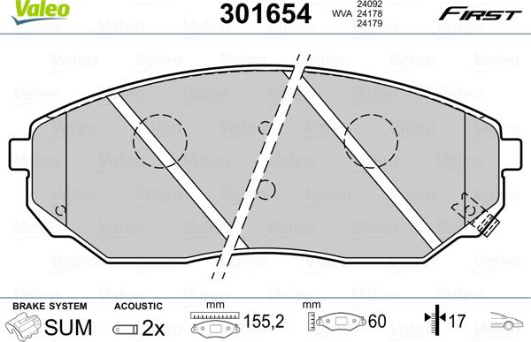 Valeo 301654 - Тормозные колодки, дисковые, комплект autosila-amz.com