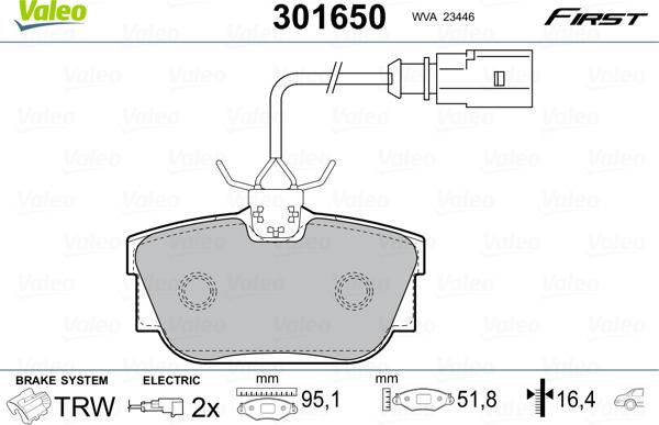 Valeo 301650 - Тормозные колодки, дисковые, комплект autosila-amz.com