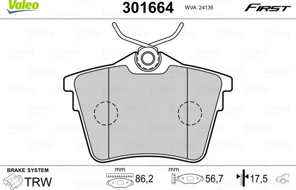 Valeo 301664 - Тормозные колодки, дисковые, комплект autosila-amz.com