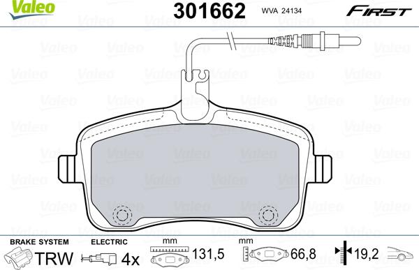 Valeo 301662 - Тормозные колодки, дисковые, комплект autosila-amz.com