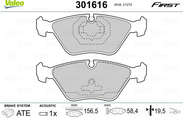 Valeo 301616 - Тормозные колодки, дисковые, комплект autosila-amz.com