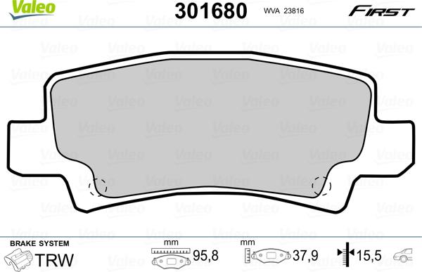 Valeo 301680 - Тормозные колодки, дисковые, комплект autosila-amz.com