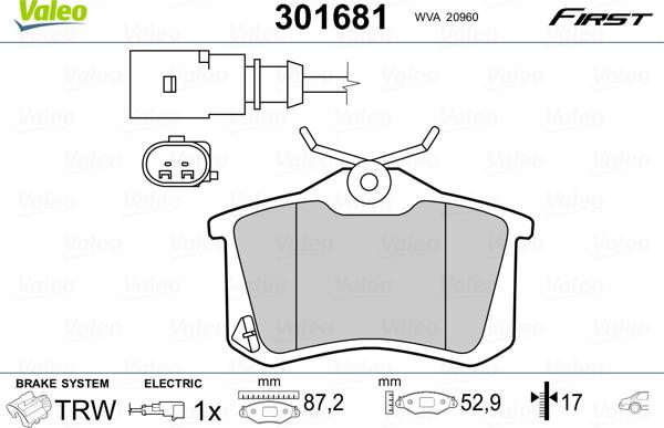 Valeo 301681 - Тормозные колодки, дисковые, комплект autosila-amz.com