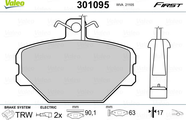 Valeo 301095 - Тормозные колодки, дисковые, комплект autosila-amz.com