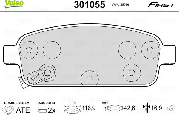 Valeo 301055 - Тормозные колодки, дисковые, комплект autosila-amz.com