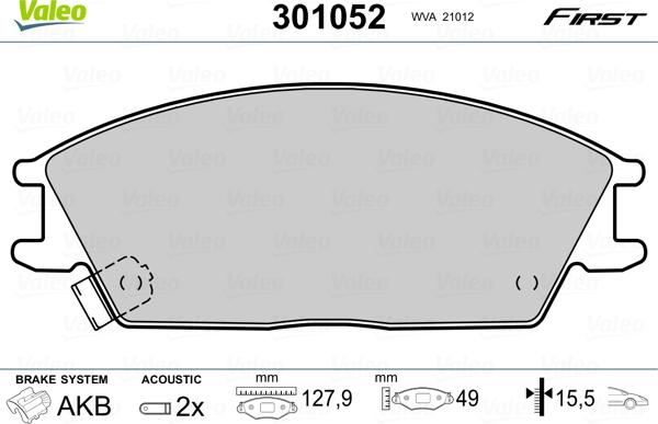 Valeo 301052 - Тормозные колодки, дисковые, комплект autosila-amz.com