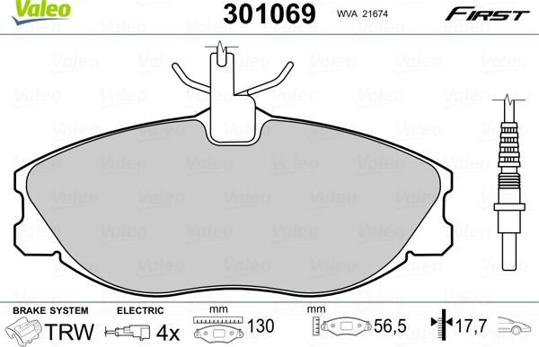 Valeo 301069 - Тормозные колодки, дисковые, комплект autosila-amz.com