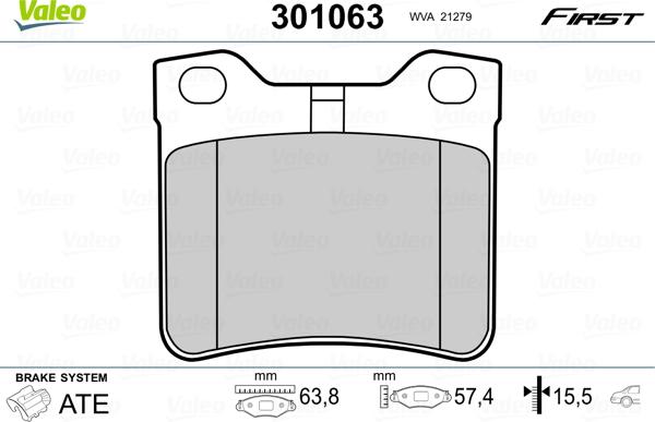 Valeo 301063 - Тормозные колодки, дисковые, комплект autosila-amz.com