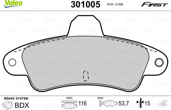 Valeo 301005 - Тормозные колодки, дисковые, комплект autosila-amz.com