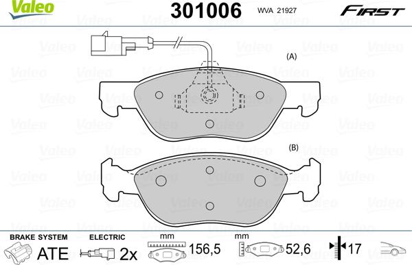 Valeo 301006 - Тормозные колодки, дисковые, комплект autosila-amz.com