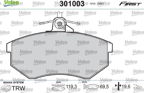 Valeo 301003 - Тормозные колодки, дисковые, комплект autosila-amz.com