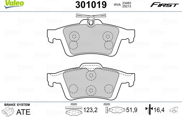 Valeo 301019 - Тормозные колодки, дисковые, комплект autosila-amz.com