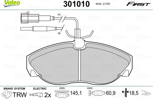 Valeo 301010 - Тормозные колодки, дисковые, комплект autosila-amz.com