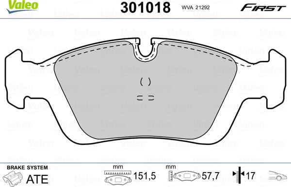 Valeo 301018 - Тормозные колодки, дисковые, комплект autosila-amz.com