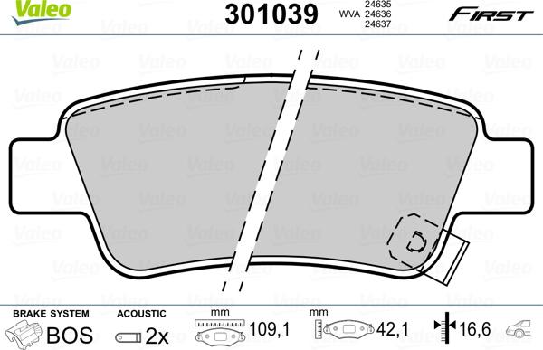 Valeo 301039 - Тормозные колодки, дисковые, комплект autosila-amz.com