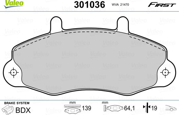 Valeo 301036 - Тормозные колодки, дисковые, комплект autosila-amz.com