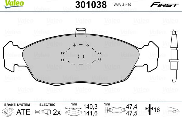 Valeo 301038 - Тормозные колодки, дисковые, комплект autosila-amz.com