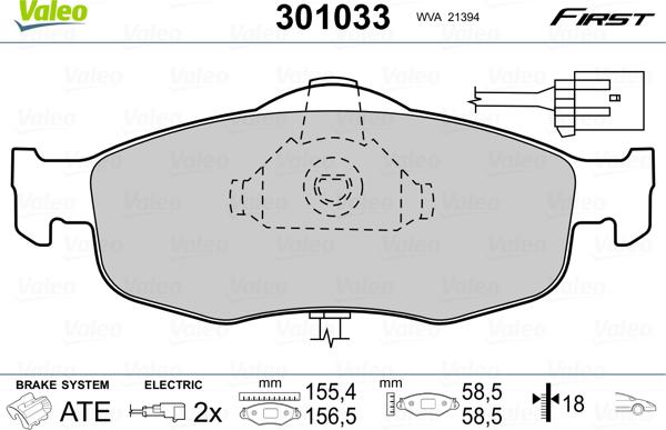 Valeo 301033 - Тормозные колодки, дисковые, комплект autosila-amz.com