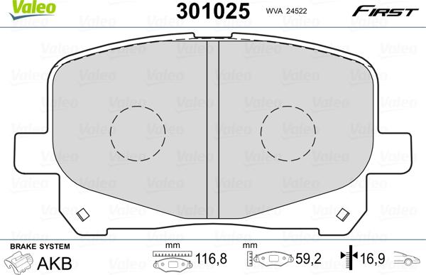 Valeo 301025 - Тормозные колодки, дисковые, комплект autosila-amz.com