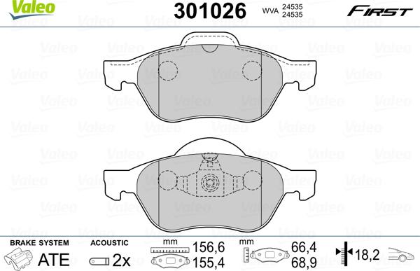 Valeo 301026 - Тормозные колодки, дисковые, комплект autosila-amz.com