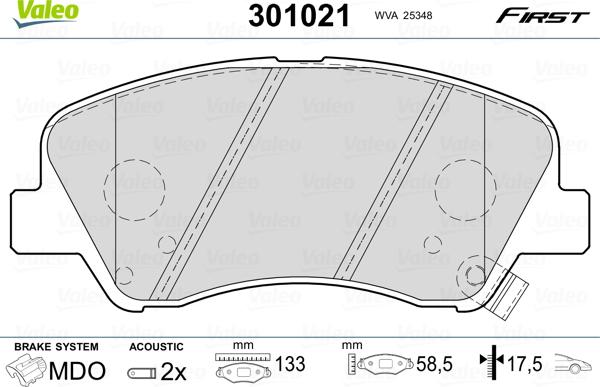 Valeo 301021 - Тормозные колодки, дисковые, комплект autosila-amz.com