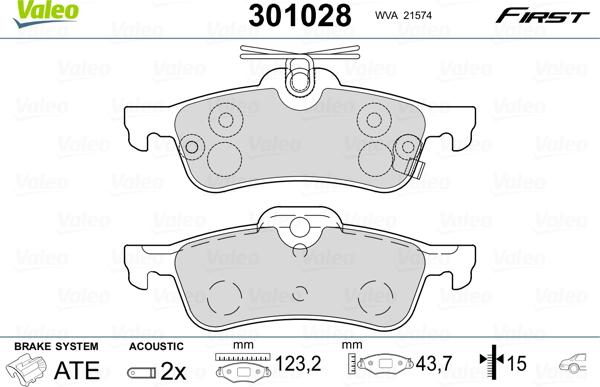 Valeo 301028 - Тормозные колодки, дисковые, комплект autosila-amz.com