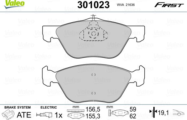 Valeo 301023 - Тормозные колодки, дисковые, комплект autosila-amz.com