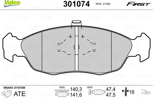 Valeo 301074 - Тормозные колодки, дисковые, комплект autosila-amz.com