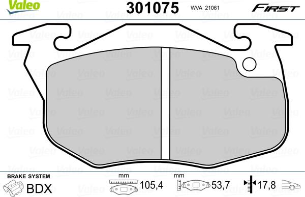 Valeo 301075 - Тормозные колодки, дисковые, комплект autosila-amz.com