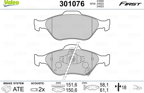 Valeo 301076 - Тормозные колодки, дисковые, комплект autosila-amz.com