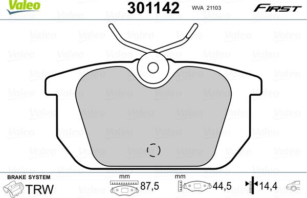 Valeo 301142 - Тормозные колодки, дисковые, комплект autosila-amz.com