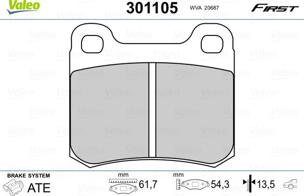 Valeo 301105 - Тормозные колодки, дисковые, комплект autosila-amz.com