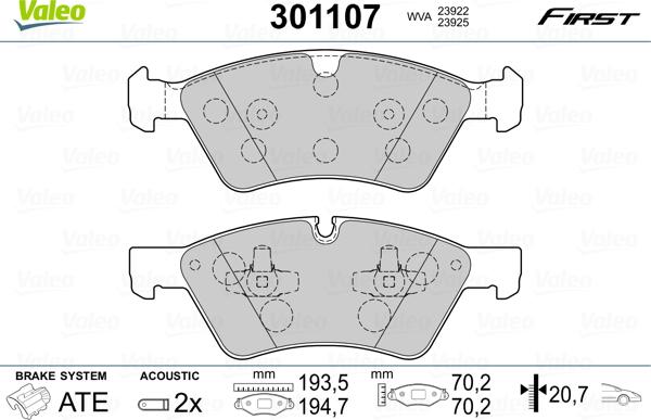 Valeo 301107 - Тормозные колодки, дисковые, комплект autosila-amz.com