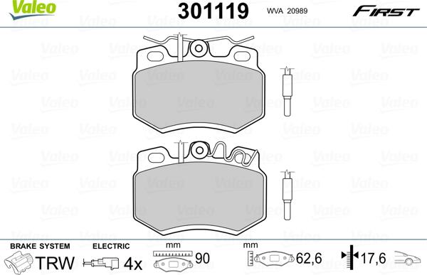 Valeo 301119 - Тормозные колодки, дисковые, комплект autosila-amz.com