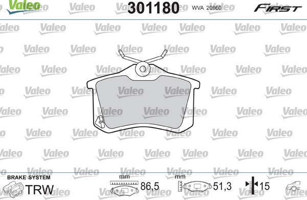 Valeo 301180 - Тормозные колодки, дисковые, комплект autosila-amz.com