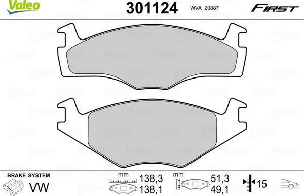 Valeo 301124 - Тормозные колодки, дисковые, комплект autosila-amz.com