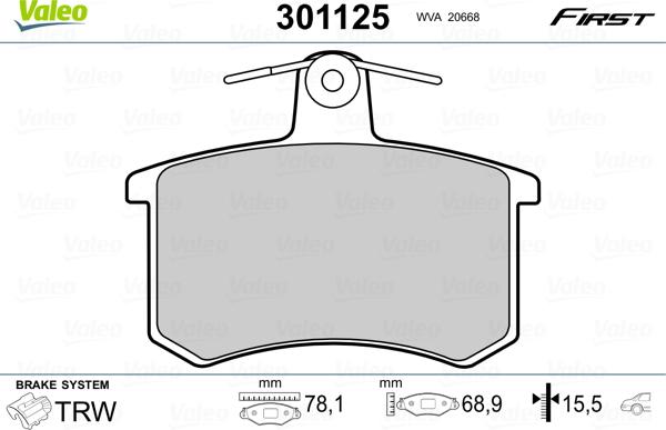 Valeo 301125 - Тормозные колодки, дисковые, комплект autosila-amz.com