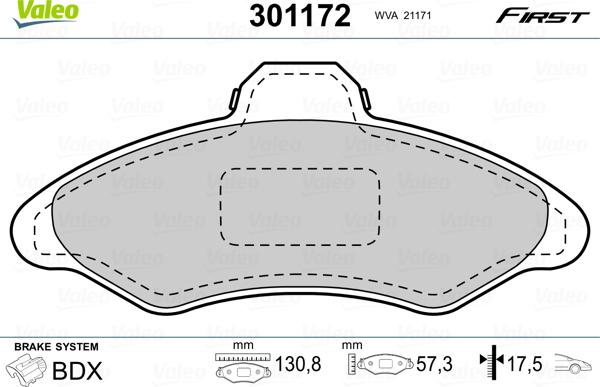 Valeo 301172 - Тормозные колодки, дисковые, комплект autosila-amz.com