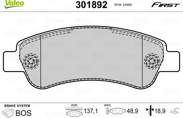 Valeo 301892 - Тормозные колодки, дисковые, комплект autosila-amz.com