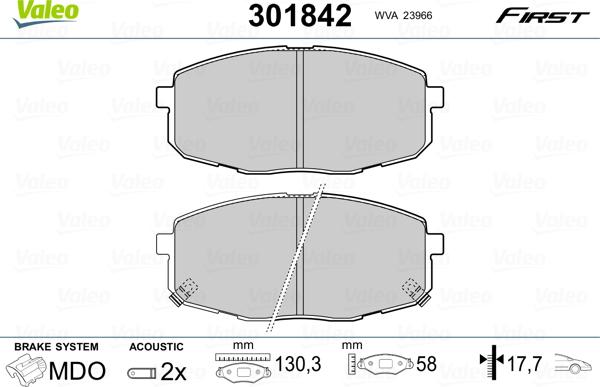 Valeo 301842 - Тормозные колодки, дисковые, комплект autosila-amz.com