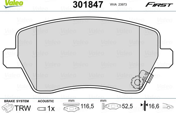 Valeo 301847 - Тормозные колодки, дисковые, комплект autosila-amz.com