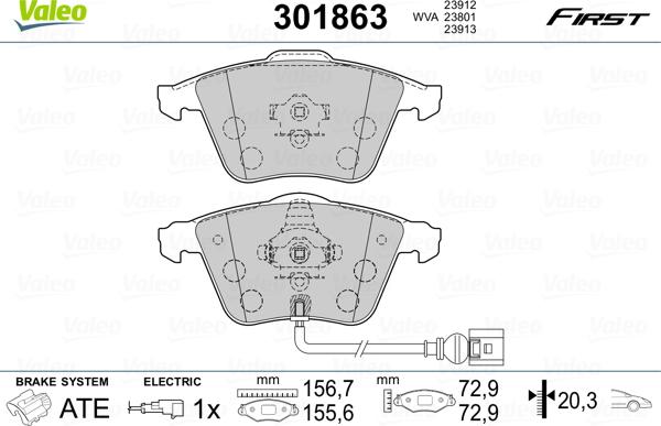 Valeo 301863 - Тормозные колодки, дисковые, комплект autosila-amz.com