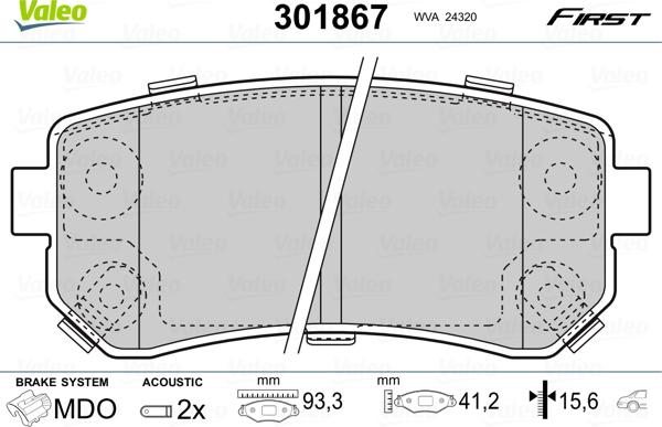 Valeo 301867 - Тормозные колодки, дисковые, комплект autosila-amz.com