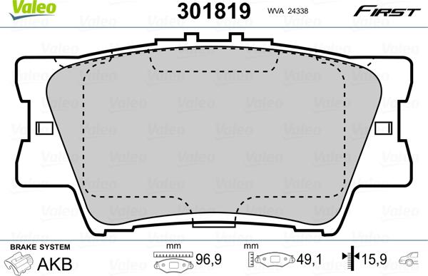 Valeo 301819 - Тормозные колодки, дисковые, комплект autosila-amz.com