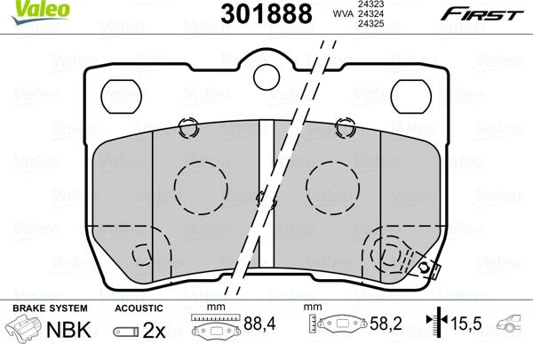 Valeo 301888 - Тормозные колодки, дисковые, комплект autosila-amz.com