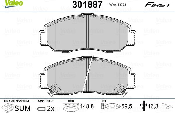 Valeo 301887 - Тормозные колодки, дисковые, комплект autosila-amz.com