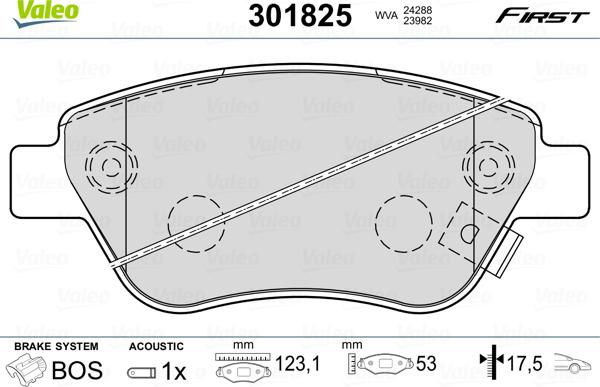 Valeo 301825 - Тормозные колодки, дисковые, комплект autosila-amz.com